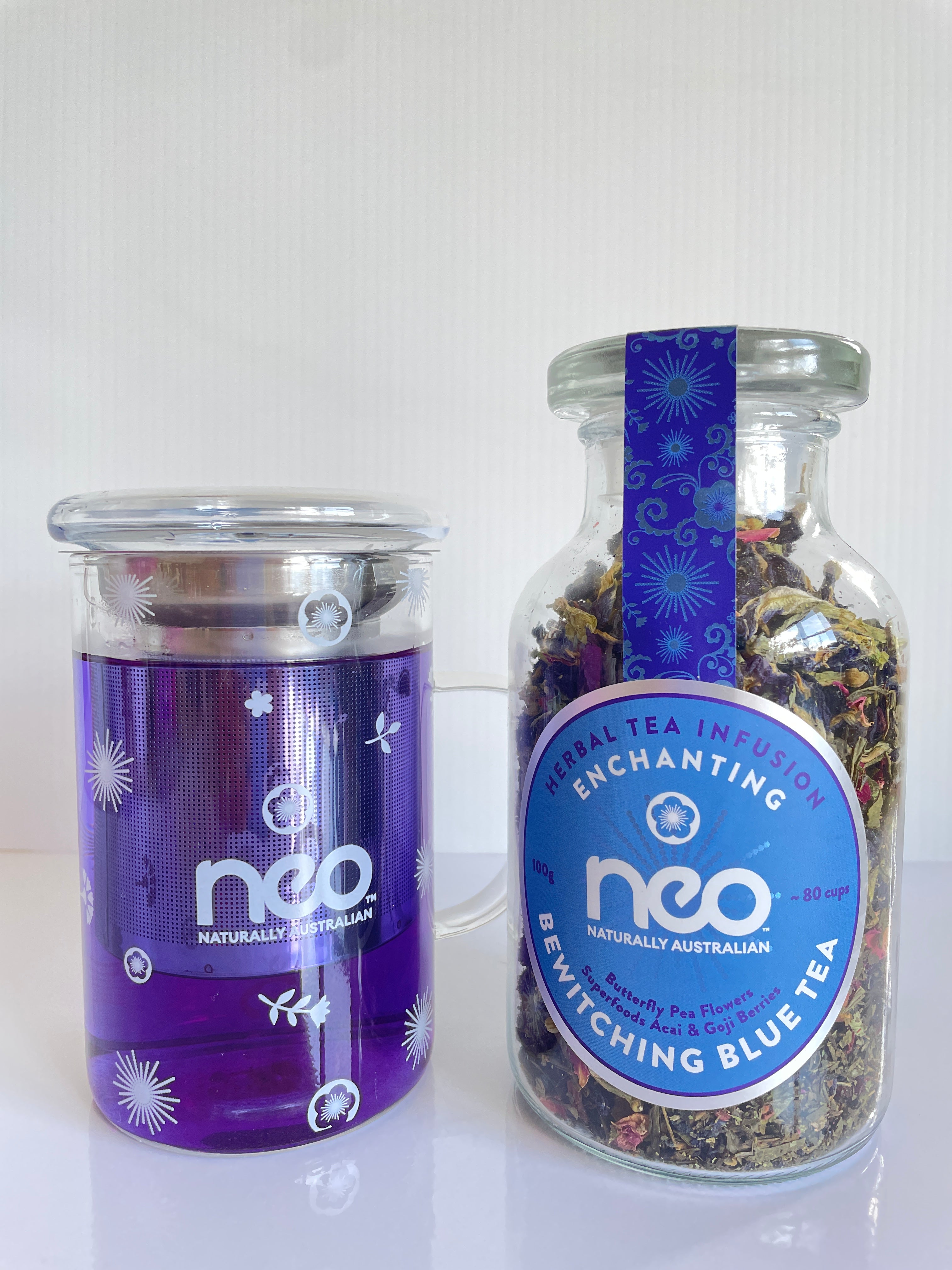Neo Pattern Glass Tea Infuser Mug With Lid