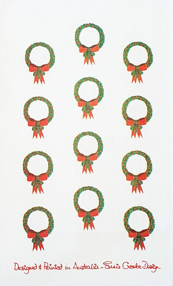 Susie Crooke Christmas Wreath Tea Towel