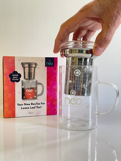 Neo Pattern Glass Tea Infuser Mug With Lid