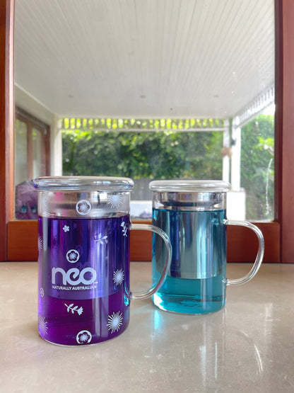 Neo Pattern Glass Tea Infuser Mug With Lid