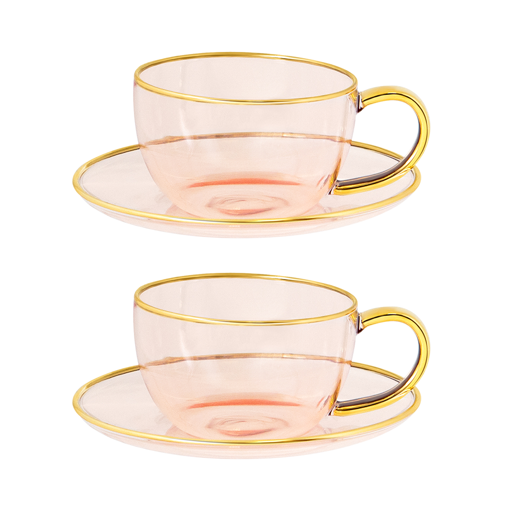 Rose Glass Teacup &amp; Saucer x 2