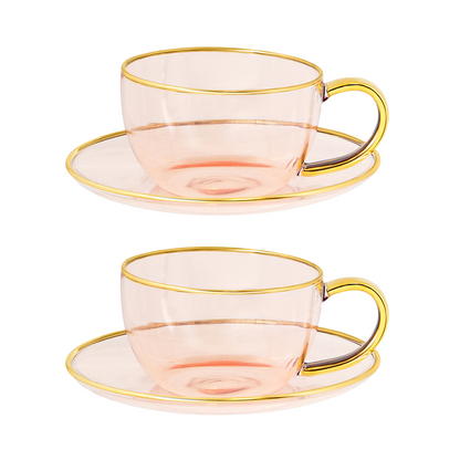Rose Glass Teacup &amp; Saucer x 2